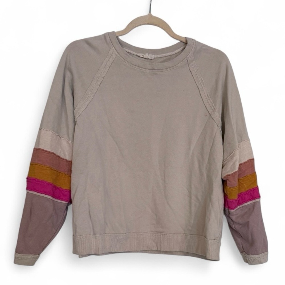 Easel Mineral Wash Striped Sleeve Terry Sweatshirt​​